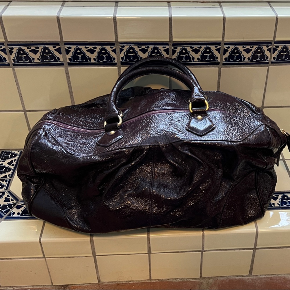 GoldenBleu Dark purple patent Leather Duffel Bag